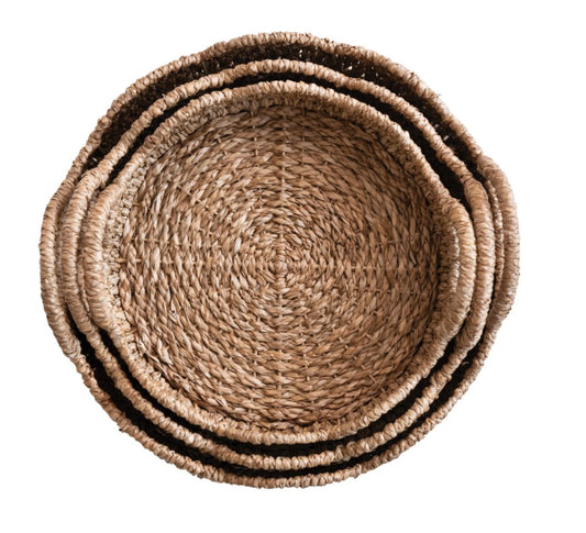 Round Braided Ratan Tray w/ Scalloped Edges