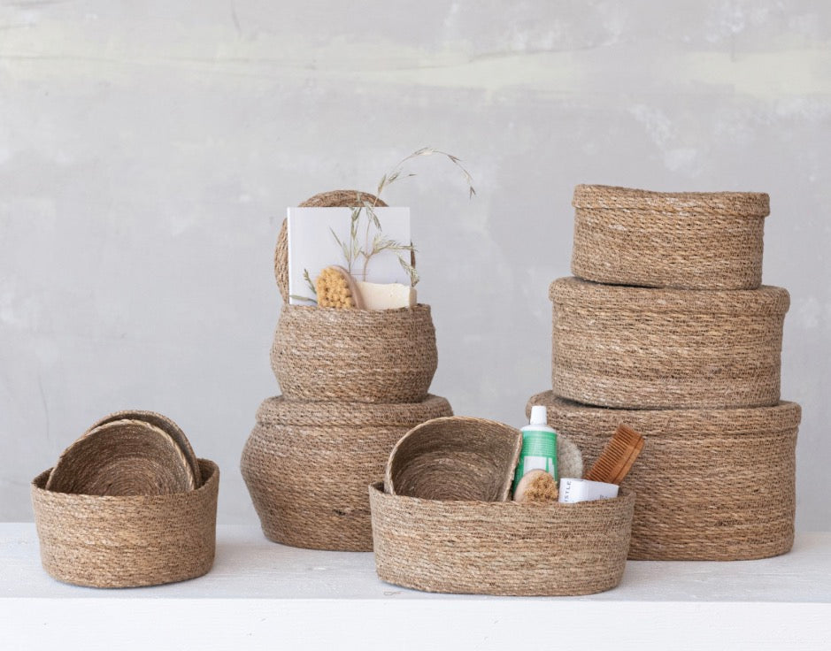 Hand Woven Seagrass Baskets w Lids