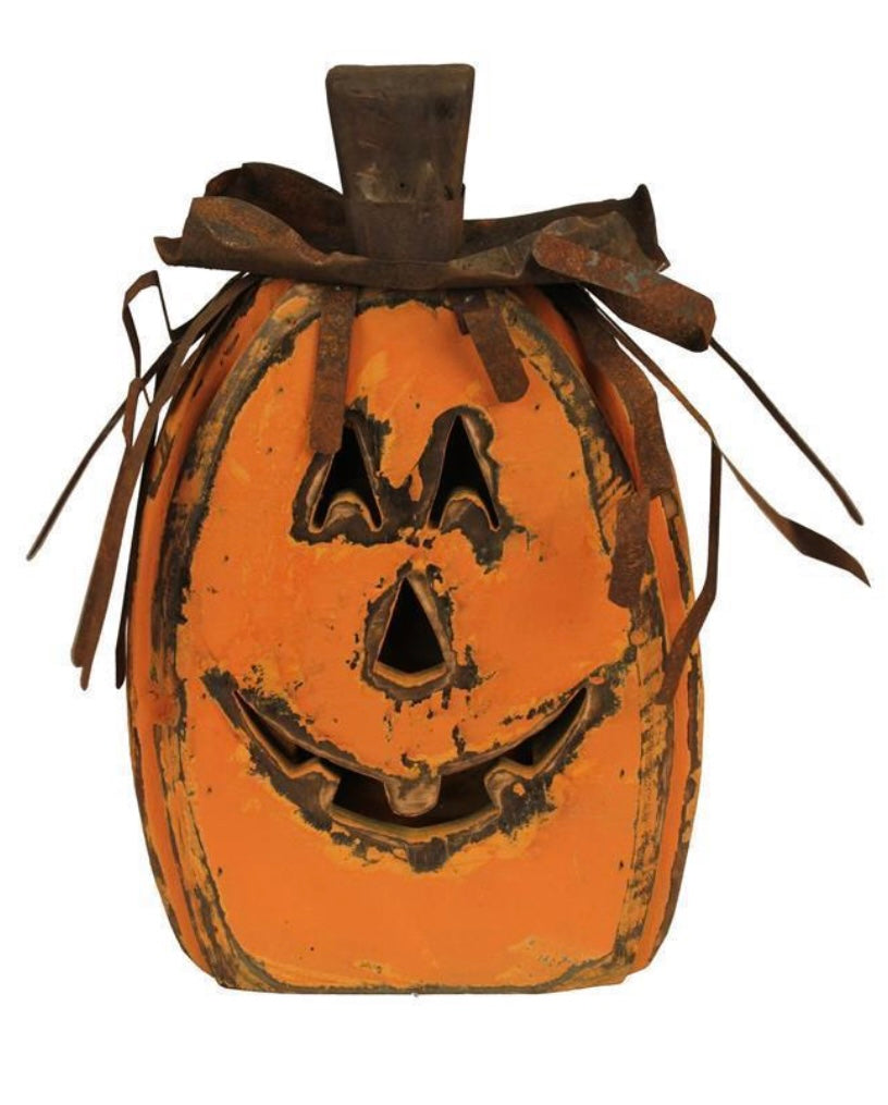 13.75"H WOOD TIN CUT-FACE PUMPKIN