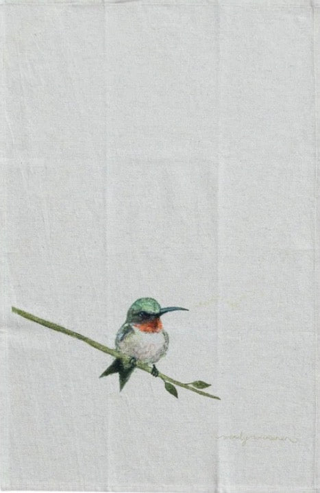 28”L x 18”W Cotton & Linen Printed Tea Towel w Bird