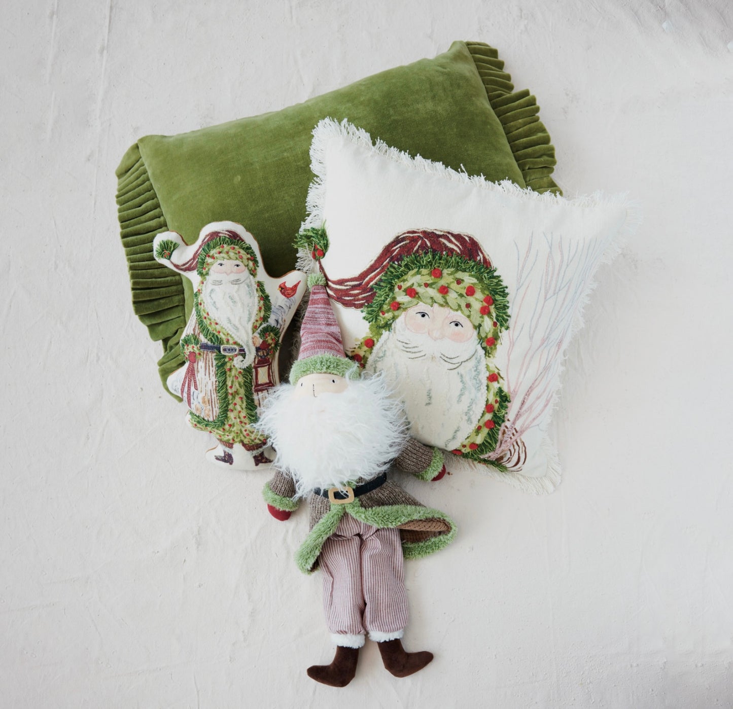 Green Velvet Lumbar Pillow w/ Ruffle Trim