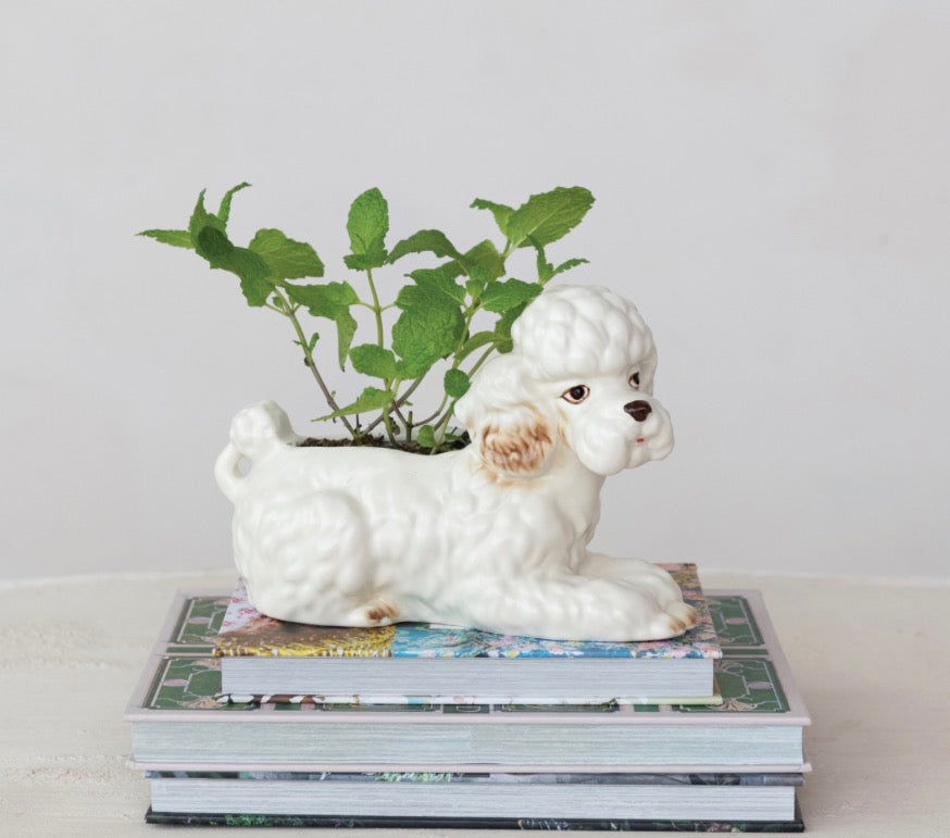 Vintage Poodle Stoneware Planter