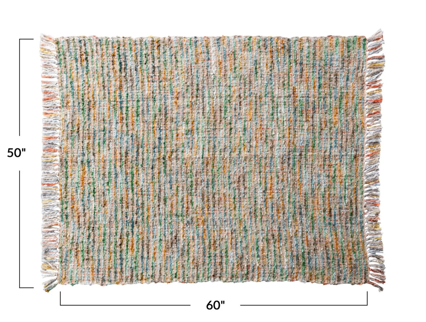 60”L x 50”W Woven Acrylic Blend Throw w Fringe, Multi Color