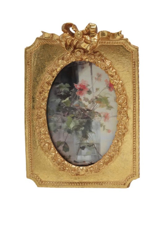 Resin Photo Frame w Bow - Gold Finish