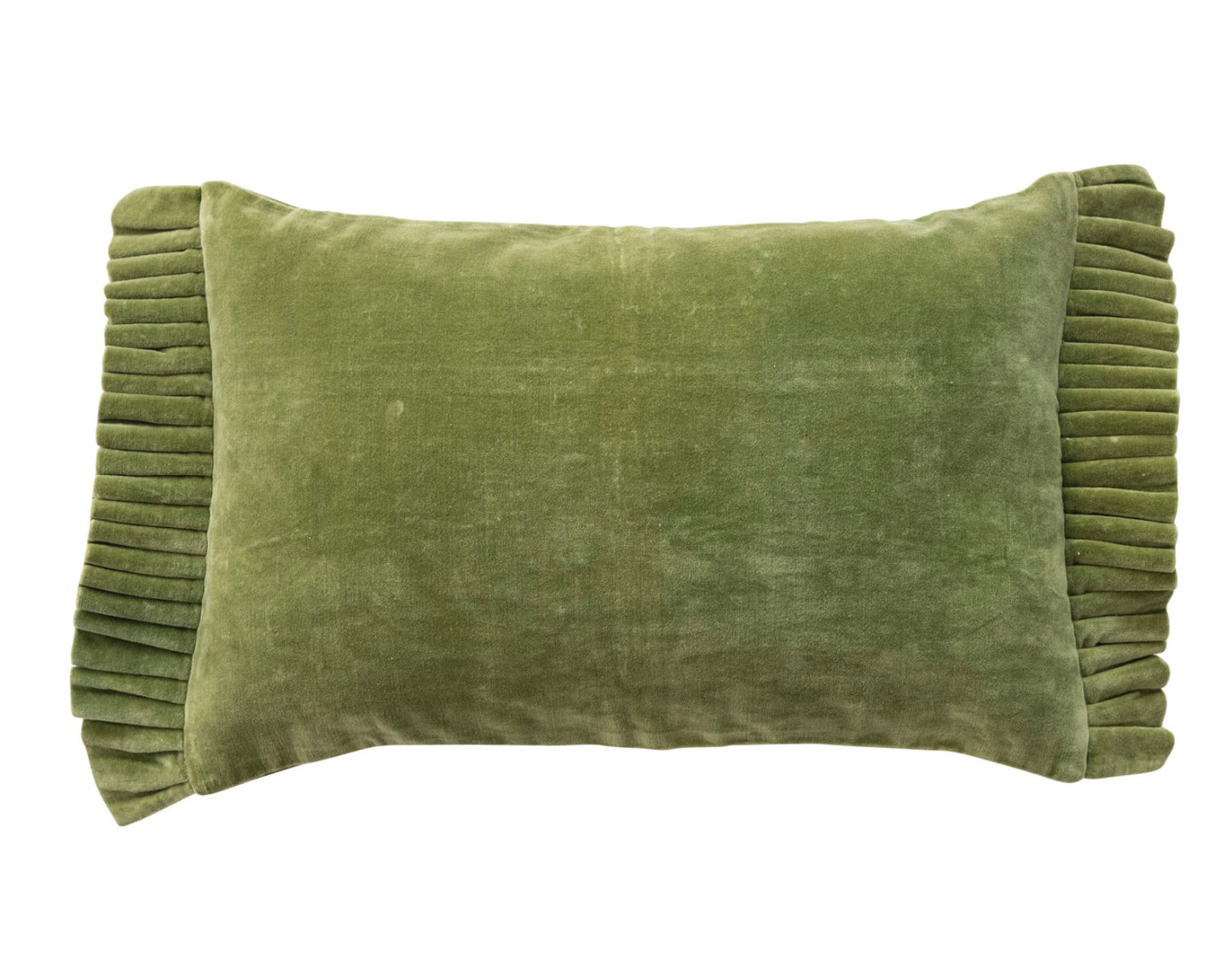 Green Velvet Lumbar Pillow w/ Ruffle Trim