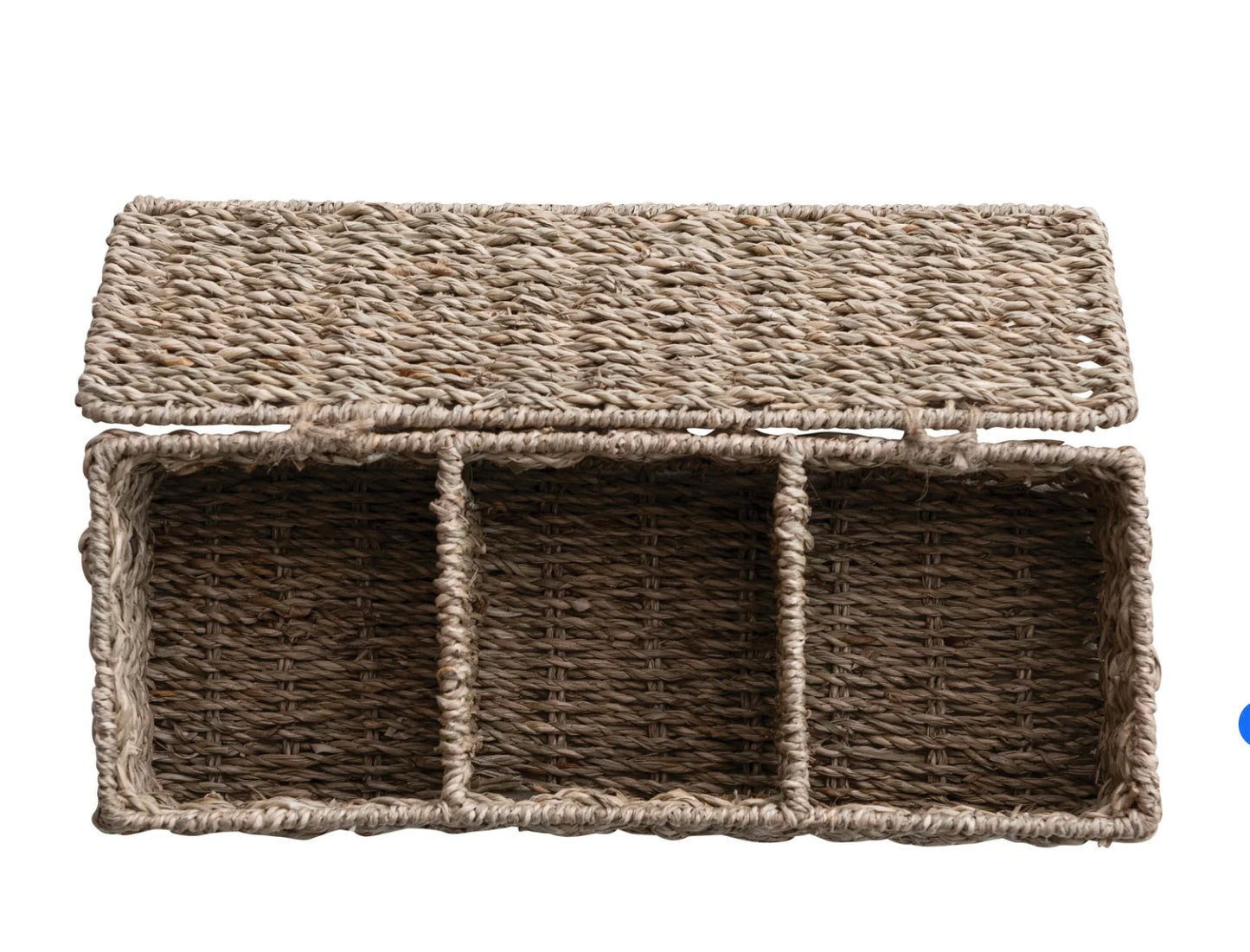 Hand Woven Seagrass Baskets w/ 3 Sections & Lid, Natural