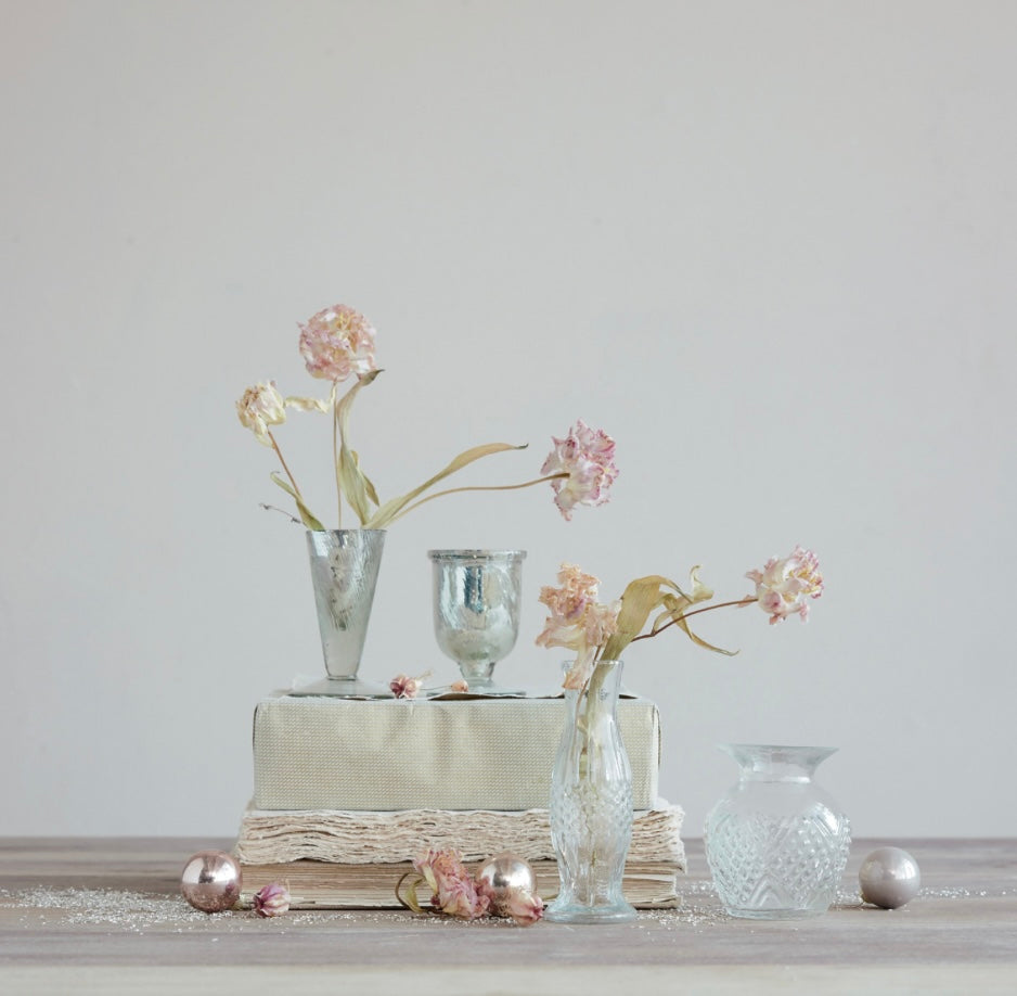 Mercury Glass Footed Vase, Antique Finish
