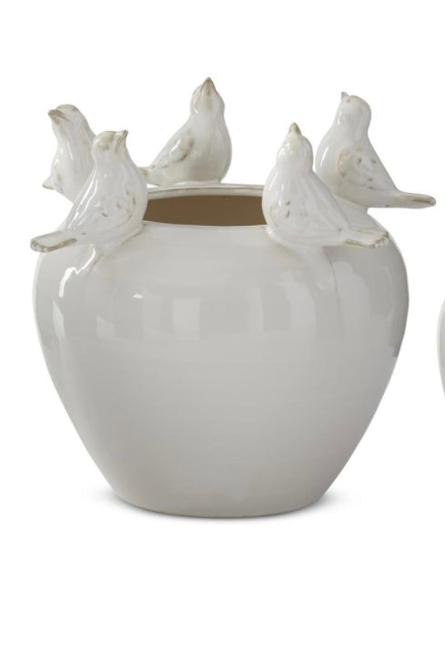 Cream Ceramic Bird Rim Vase