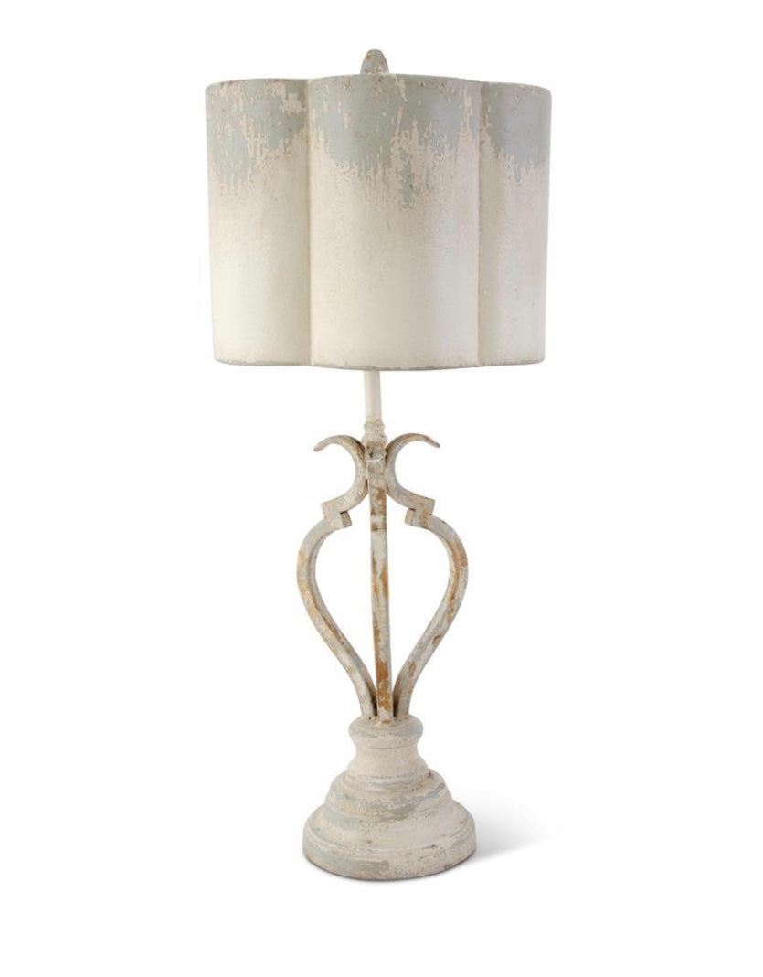 32.5" Cream & Gray Distressed Metal Lamp