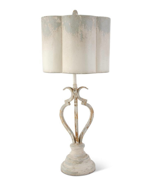 32.5" Cream & Gray Distressed Metal Lamp