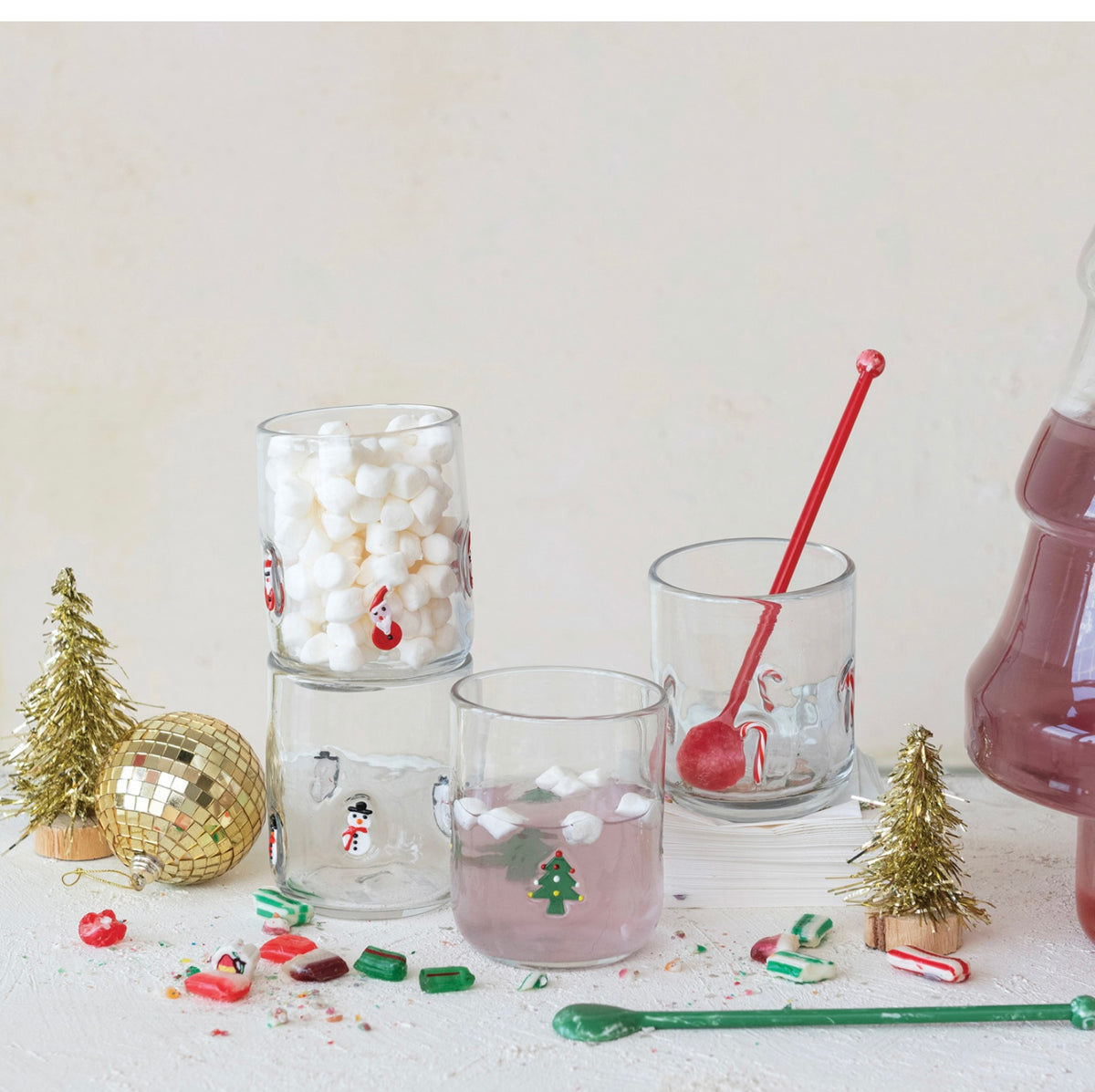 16oz. Drinking Glass w/ Embedded Holiday Icon Pattern