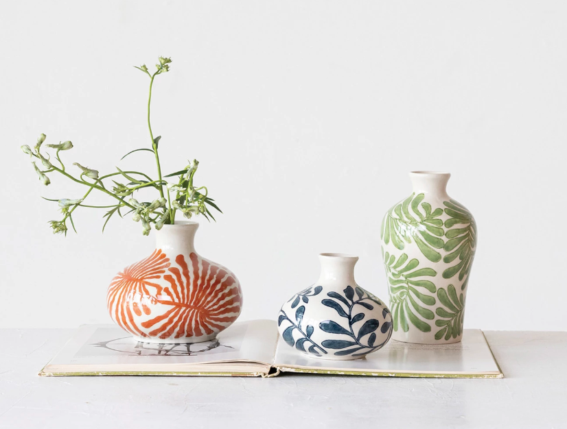 Hand-Painted Stoneware Vases