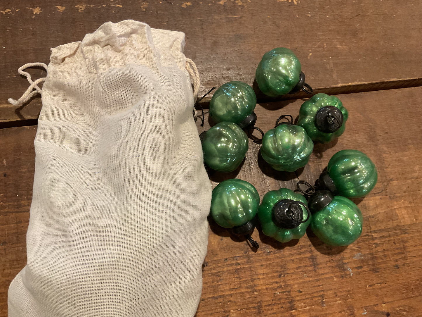 Mercury Glass Ornaments in Muslin Bag, Mint Color
