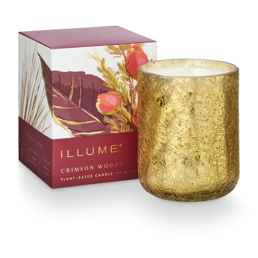 Crimson Woods Crackle Glass Candle