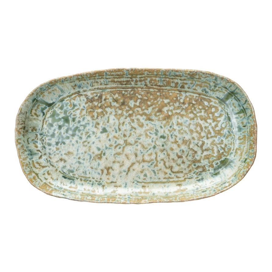 Green Crackle Glaze Stoneware Platter