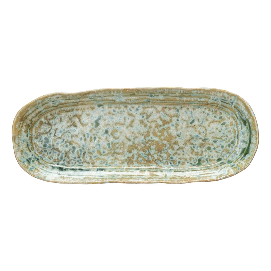 Green Crackle Glaze Stoneware Platter