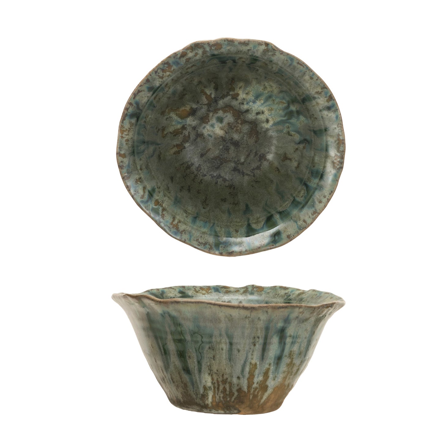 Green Crackle Glaze Stoneware Bowl