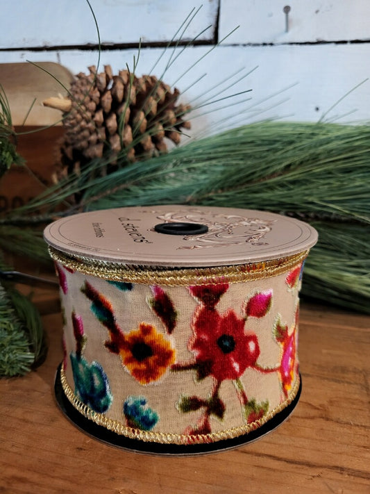 2.5 x 10 Yrd Velvet Floral Ribbon