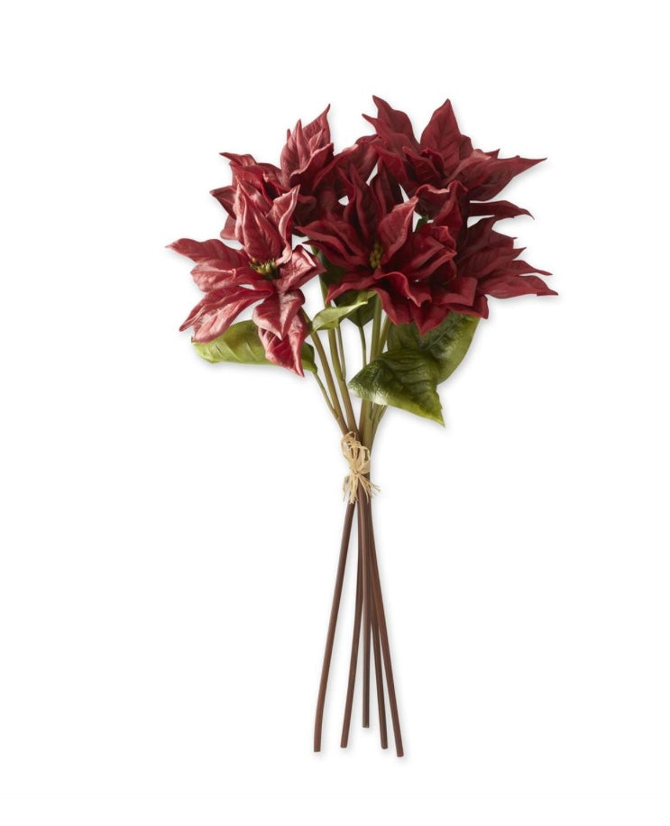 18 Inch Real Touch Burgundy Poinsettia Bundle (5 Stems)