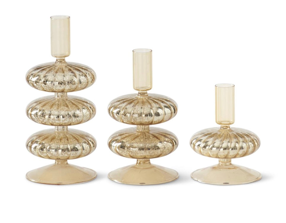 Gold Mercury Glass Taper Candle Holder
