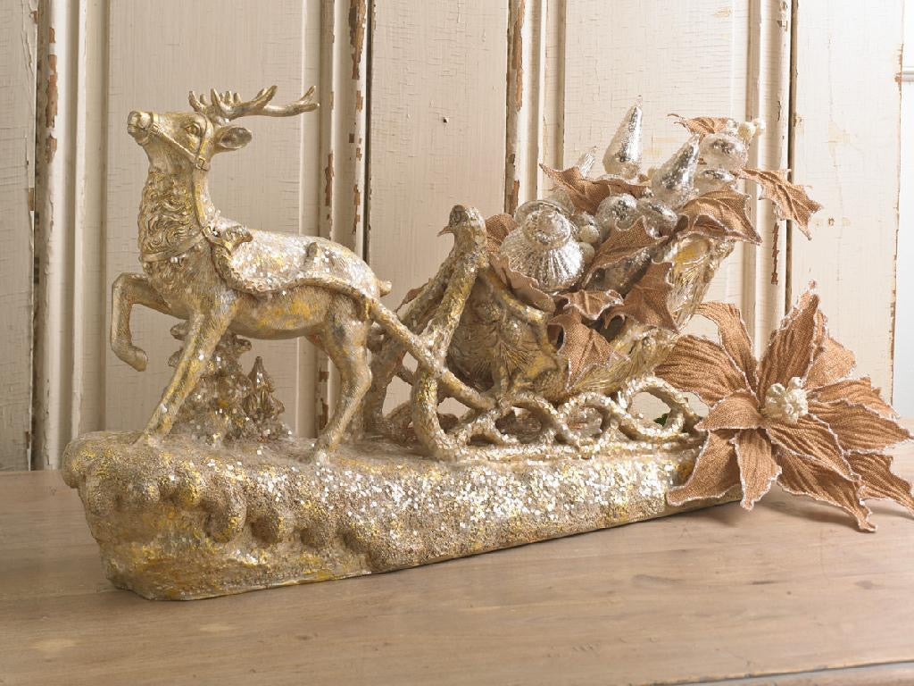 Gold Resin Reindeer Sleigh