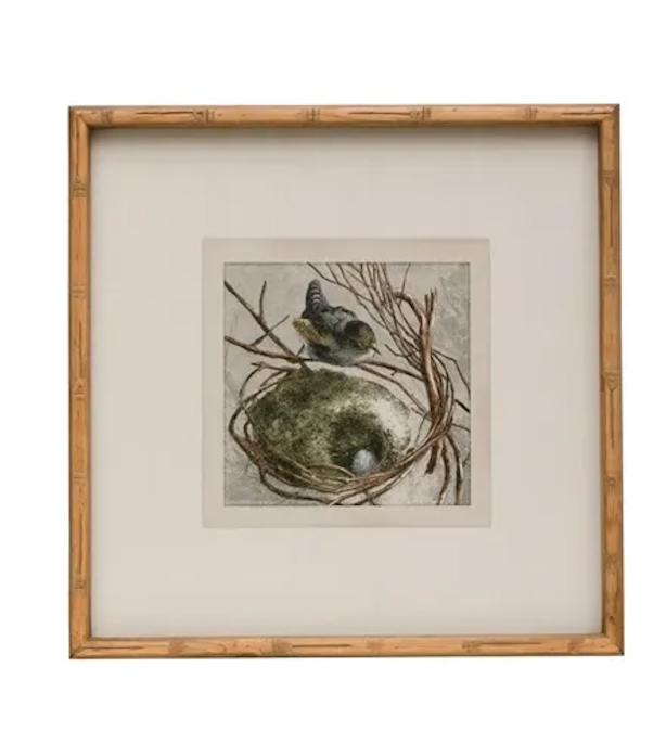 18" Wood Framed Bird Nest Wall Decor