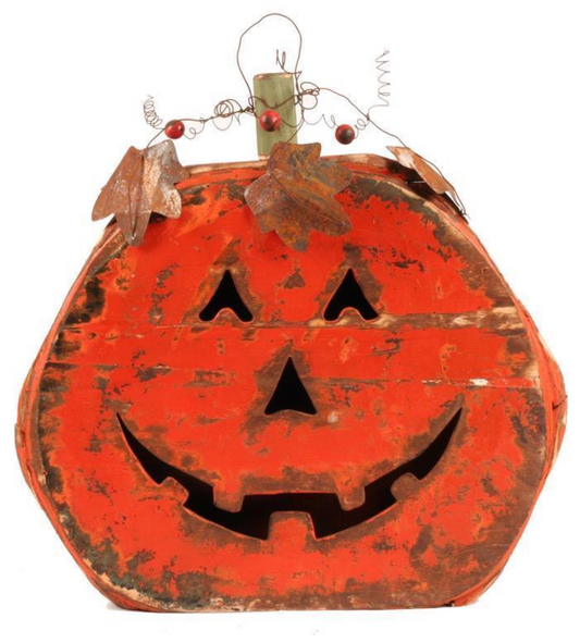 Orange Wood & Tin Pumpkin With Face