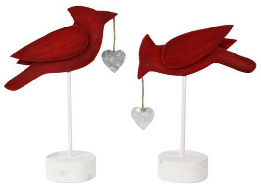 Wooden Cardinal with Silver Heart