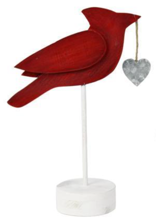 Wooden Cardinal with Silver Heart