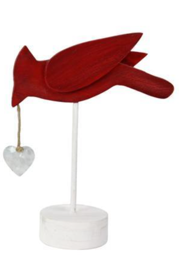 Wooden Cardinal with Silver Heart