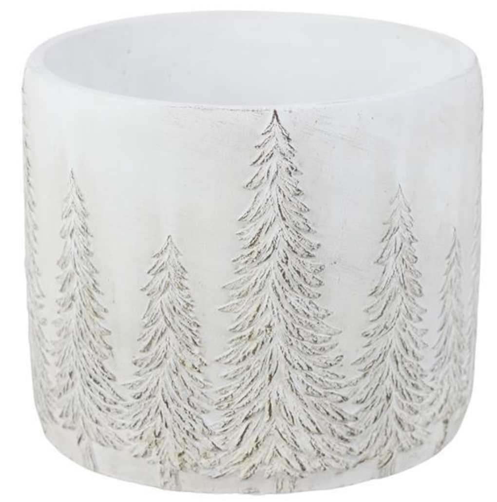 Whitewash Cement Planter with Pine Trees