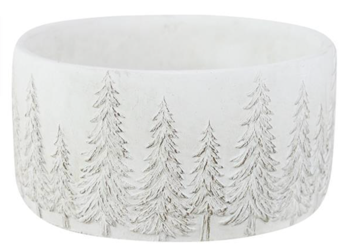 Whitewash Cement Planter with Pine Trees