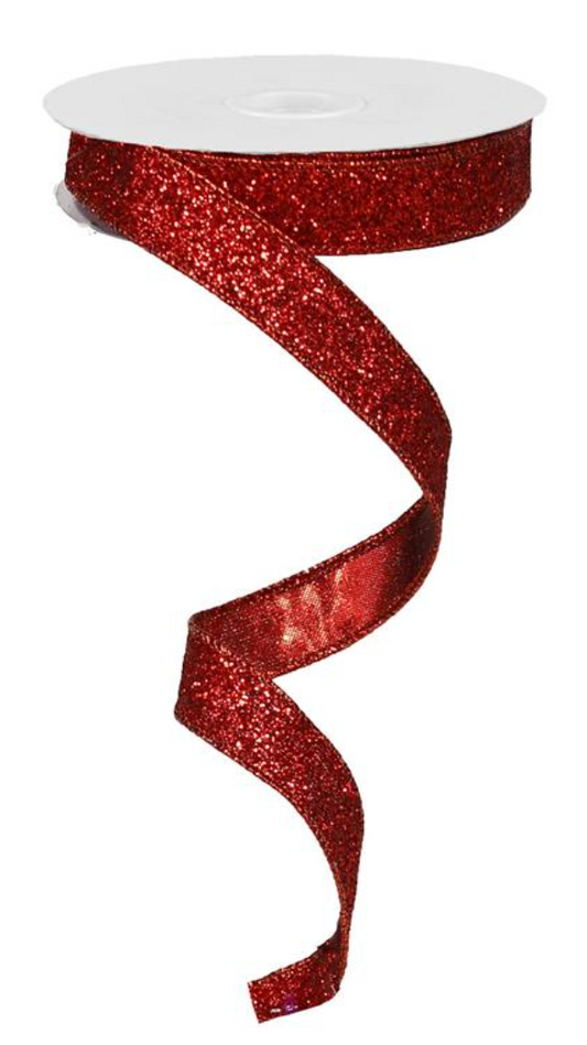 5/8"x10YD Wired Glitter Red Ribbon