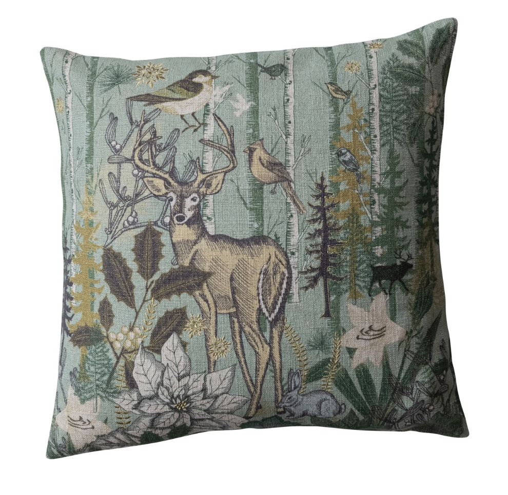 Linen Blend Woodland Scene Pillow