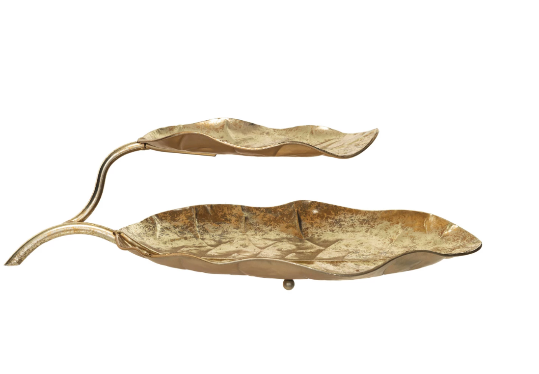 Decorative Metal 2-Tier Leaf Shape Tray