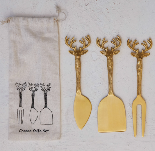 Brass Cheese Knives with Reindeer Handle