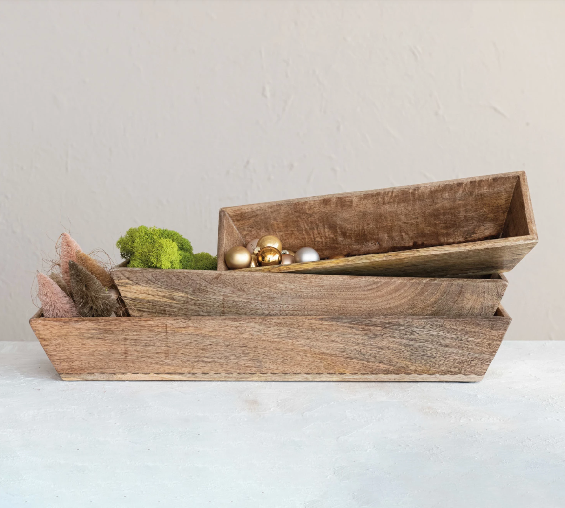 Hand-Carved Mango Wood Trugs