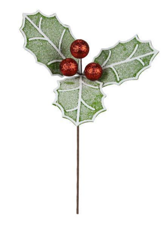 11.75" Glitter Holly Leaf Stem