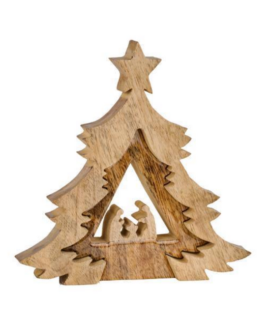 Natural Mango Wood Nativity in Tree