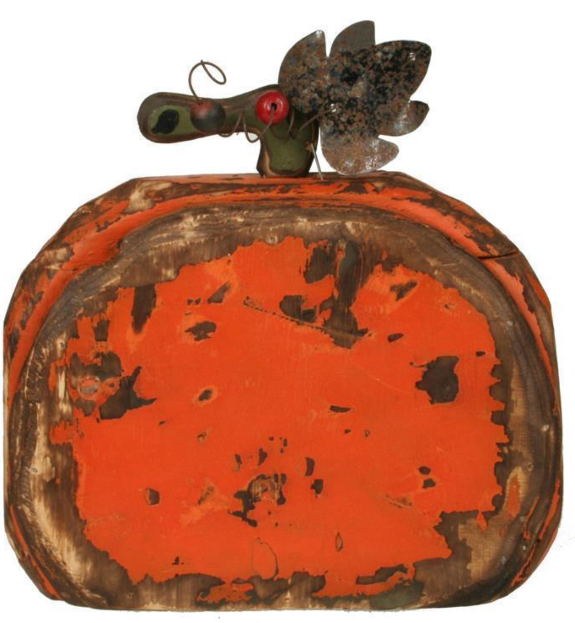 9.5" Wood Tin Burnt Orange Pumpkin