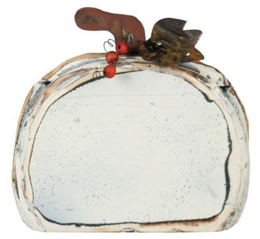 9.5" Wood Tin Antique White Pumpkin