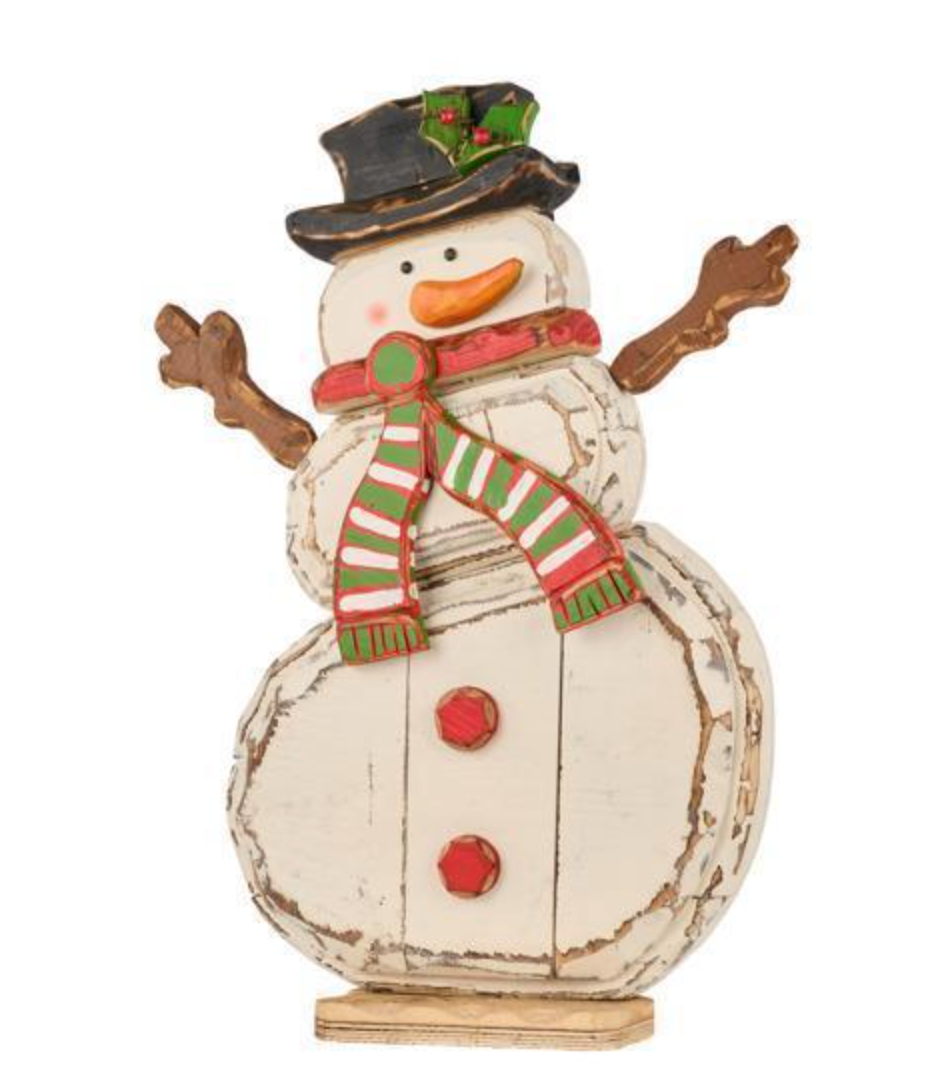 28"H Wood Tin Mr. Snowman