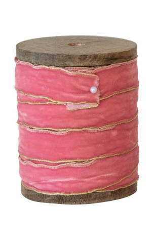 5 Yard Velvet Ribbon with Metallic Edges on Wood Spool