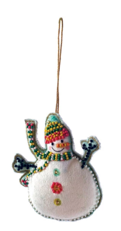 Cotton Beaded Velvet Snowman Ornament