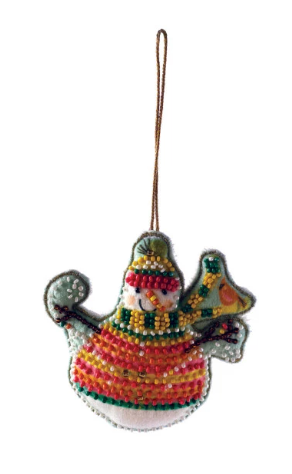 Cotton Beaded Velvet Snowman Ornament