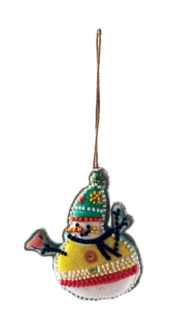 Cotton Beaded Velvet Snowman Ornament