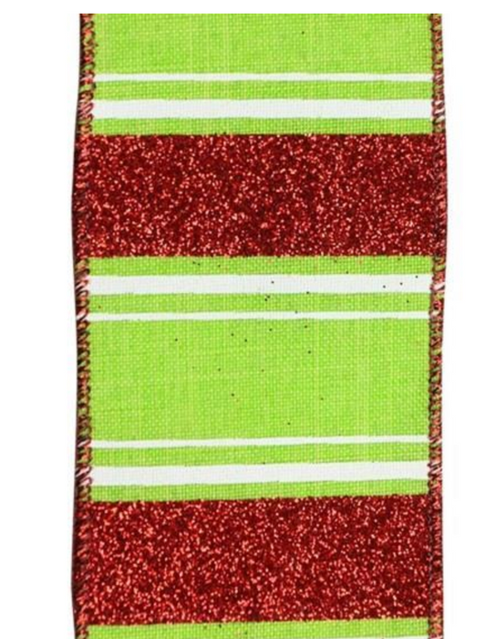 4"X10YRD Multi-Stripe Red & Green Ribbon