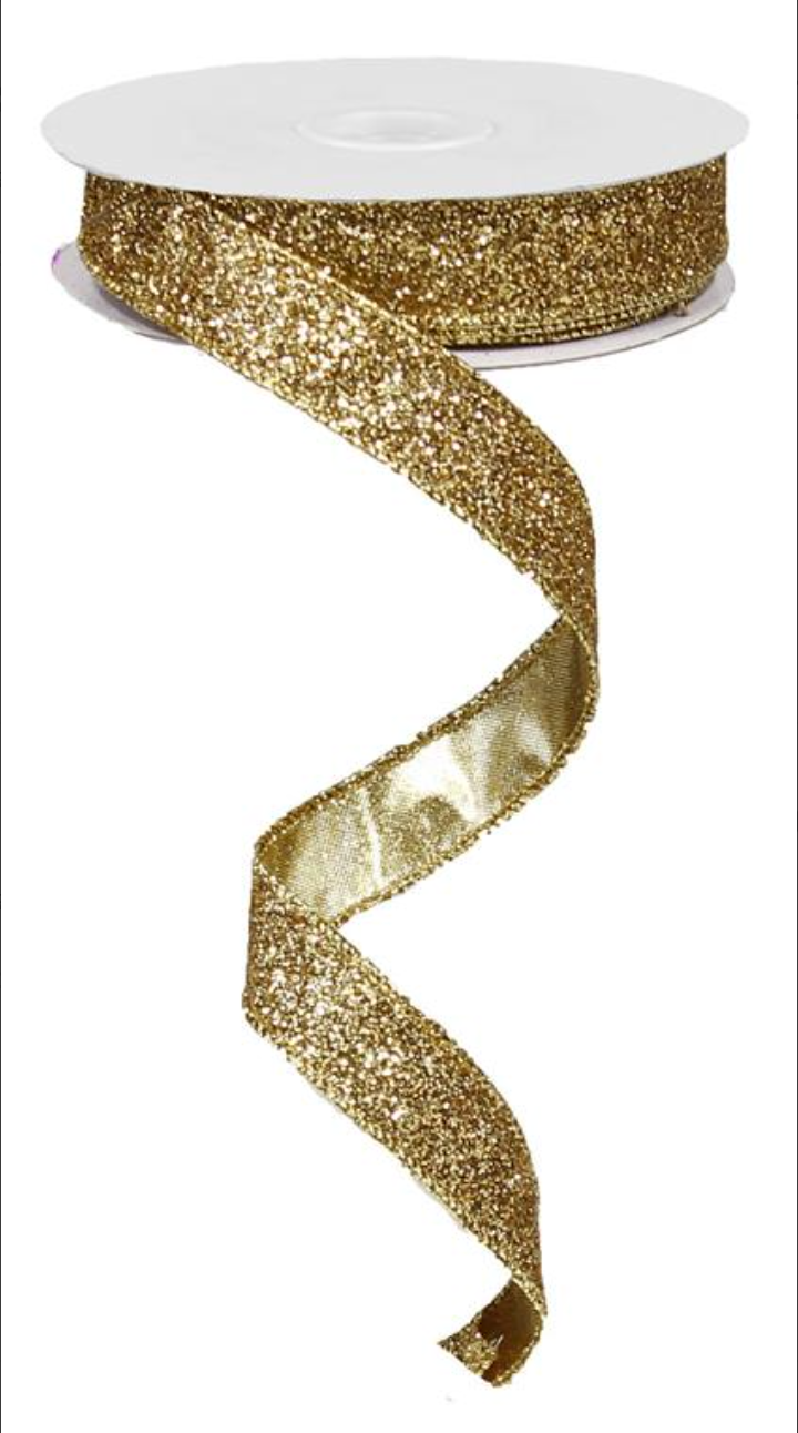 5/8"X10YD Wired Gold Glitter Ribbon