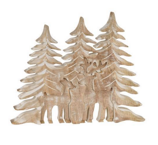 Mangowood Natural Deer & Tree Set