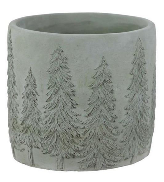 5.5" Grey Cement Planter with Pine Trees